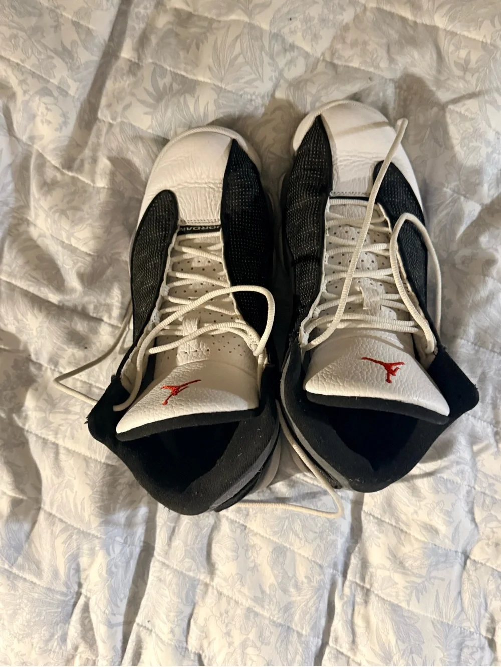 Jordan Retro Black White Gray Basketball Sneakers with Red Logo
